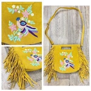 New! Raj LA California Dreamin' Yellow Suede Embroidered Purse